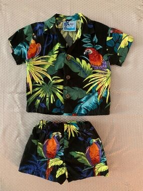 RJC Hawaii Baby 2-Piece Aloha Outfit 6M Tropical Cotton Shirt & Shorts Set
